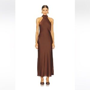 Nicholas Trina Halter Midi Dress in Brown Coffee
